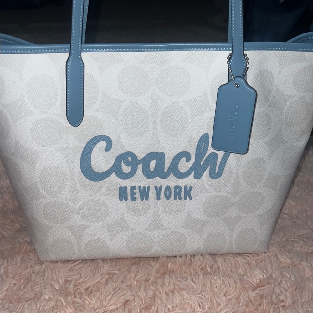 Coach New York Blue and Cream Tote Bag
